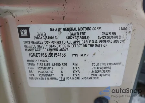 2005 Chevrolet Trailblazer Ext Lt from USA, damaged, VIN 1GNET16S156154188